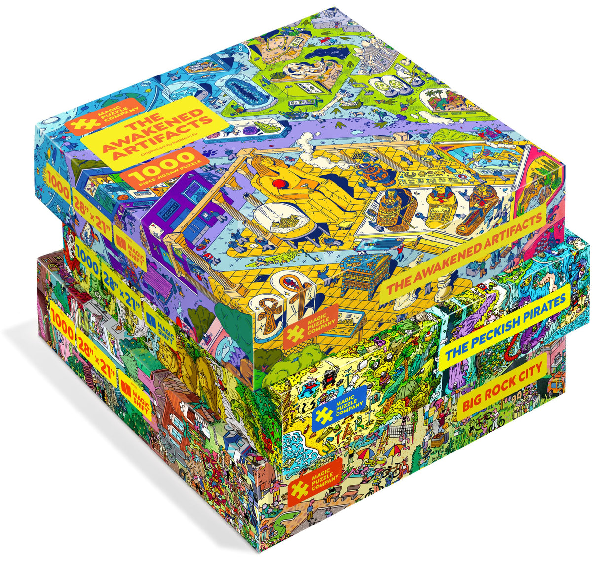 Magic Puzzles 3-Pack • Series Four • Big Rock City, The Awakened Artifacts, & The Peckish Pirates • 1000-Piece Jigsaw Puzzles from The Magic Puzzle Company Magic Puzzle Company