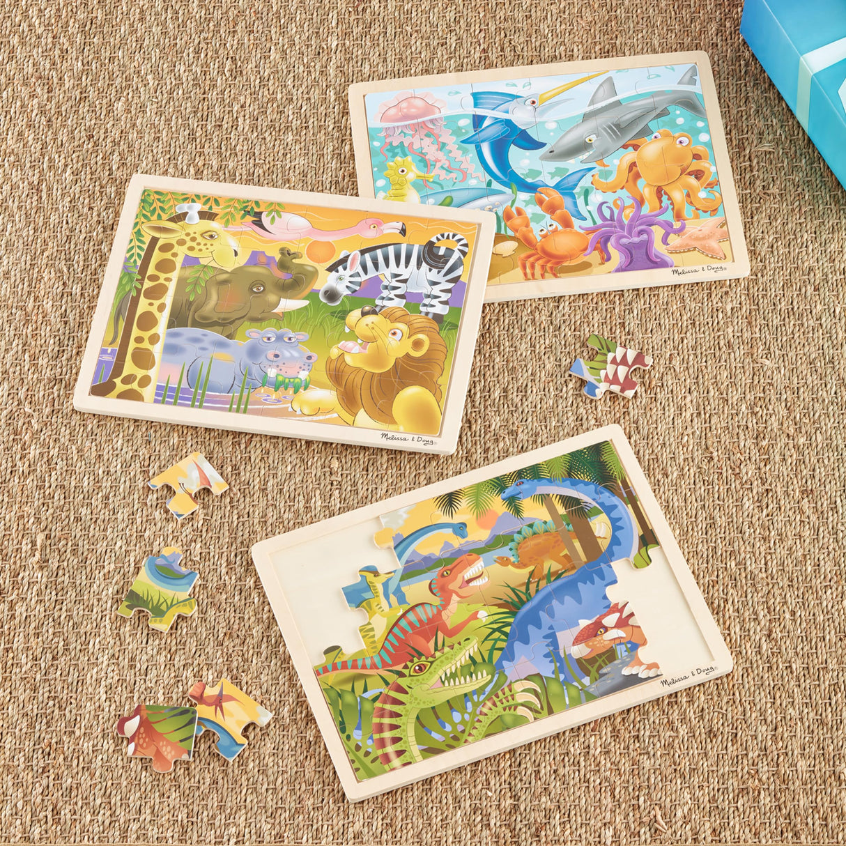 Melissa & Doug Jigsaw Puzzle Bundle (Dinosaur,Safari and Ocean) - Animal Puzzles, Wooden Jigsaw Puzzles For Kids Ages 3+ Melissa & Doug
