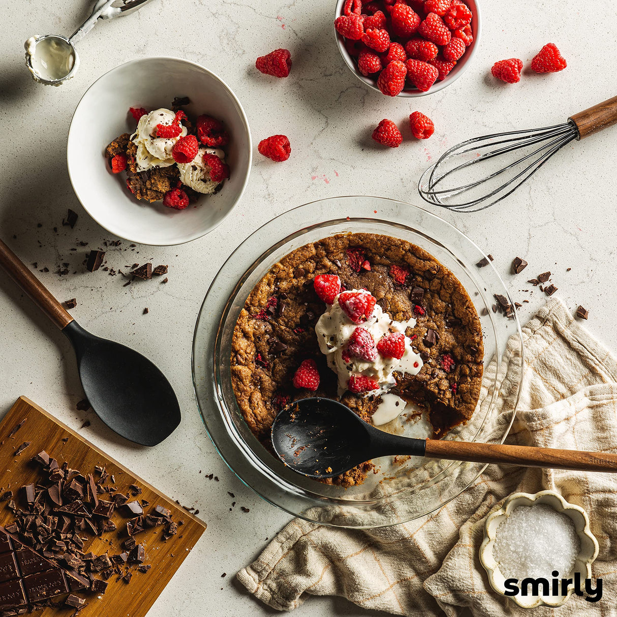 Silicone Kitchen Utensils Set & Holder: Cooking Utensils Set - Kitchen Essentials for New Home & 1st Apartment- Silicone Spatula Set, Cooking Spoons for Nonstick Cookware (Acacia Wood, Black) SMIRLY