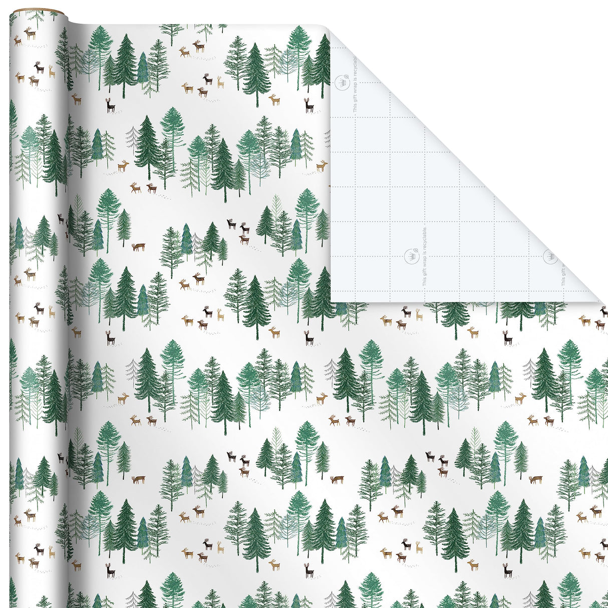 Hallmark Christmas Wrapping Paper Rolls - Green Trees, White Pine Cones on Recyclable Brown Kraft Gift Wrap Paper (Set of 2 Rolls: 150 sq. ft. ttl.) for Holiday Parties, Winter Weddings Hallmark