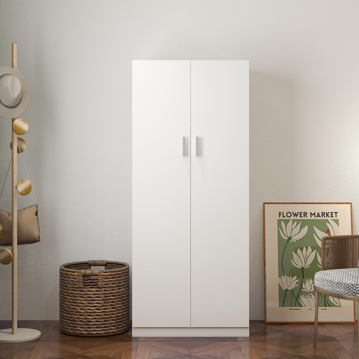 Panana 2 Door Bedroom Wardrobe Closet Bedroom Armoires Home Furniture for Storage (White) Panana