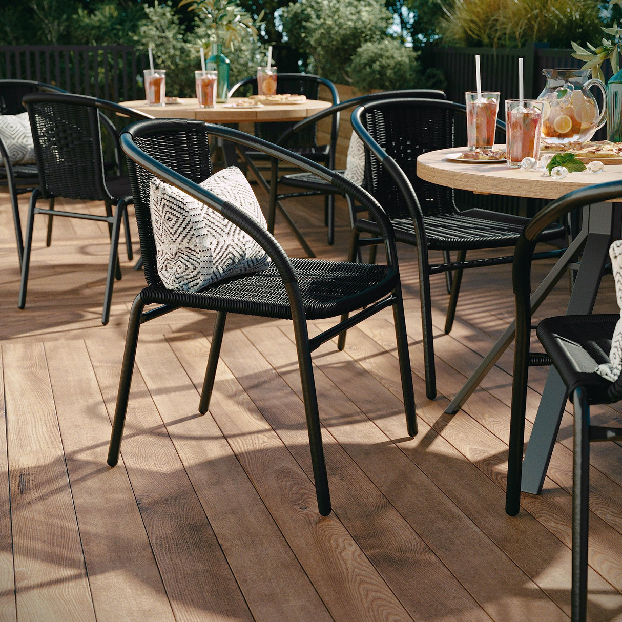 Flash Furniture Lila Modern Rattan Indoor/Outdoor Stackable Dining Chairs, Stacking Rattan Bistro Chairs for Patio or Restaurant, Set of 4, Black Flash Furniture