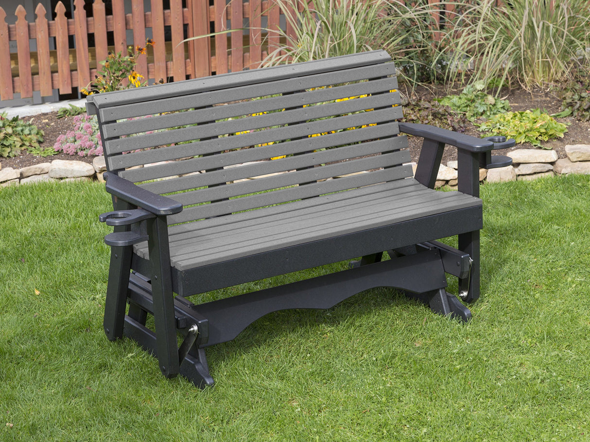ECOMMERSIFY INC 5FT-Dark Gray-Poly Lumber ROLL Back Porch Glider with Cupholder arms Heavy Duty Everlasting PolyTuf HDPE - Made in USA - Amish Crafted ECOMMERSIFY INC