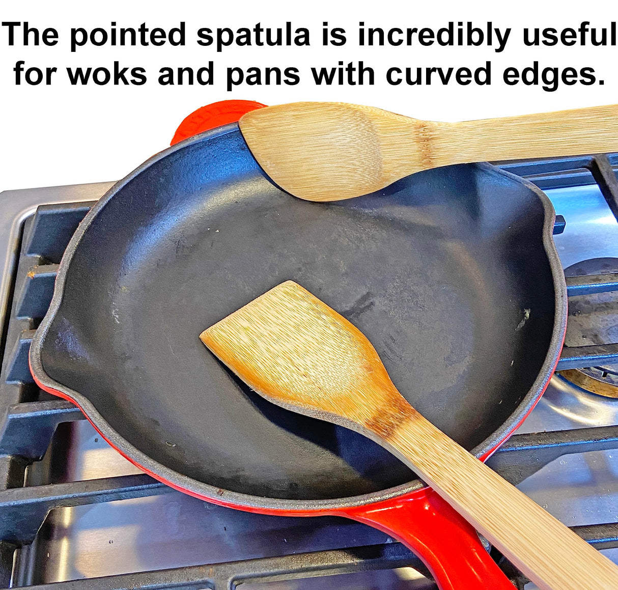 HipGirl Wooden/Bamboo Kitchen Utensils Set & Kitchen Gadgets, Kitchen Essentials Cooking Utensils, Spatulas, Spoons and Crepe Spreader (3pc Set-Spoon, Flat and Pointed Spatula) HipGirl