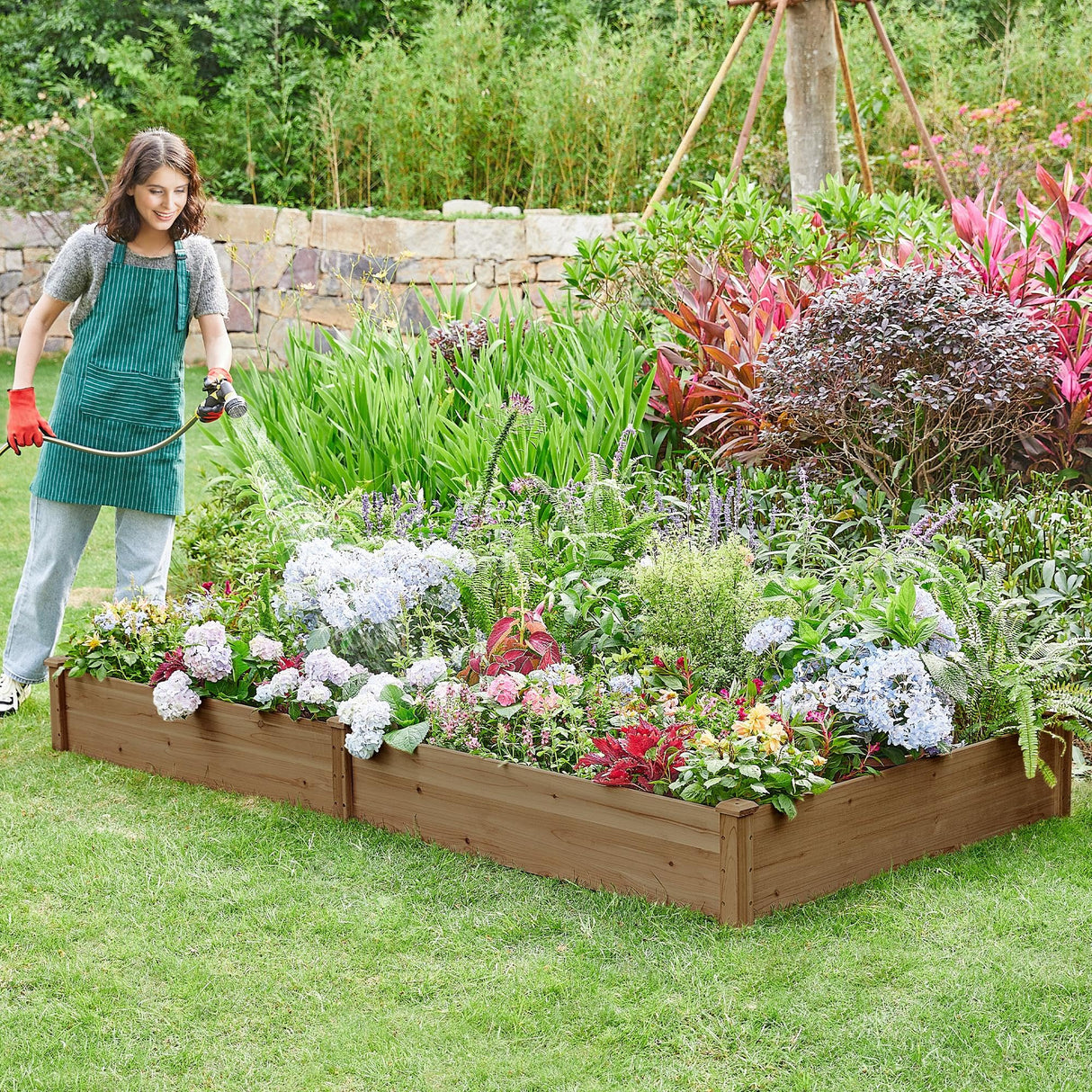 Yaheetech 8×4ft Wooden Horticulture Raised Garden Bed Divisible Elevated Planting Planter Box for Flowers/Vegetables/Herbs in Backyard/Patio Outdoor, 93 x 48 x 10in, Dark Brown Yaheetech