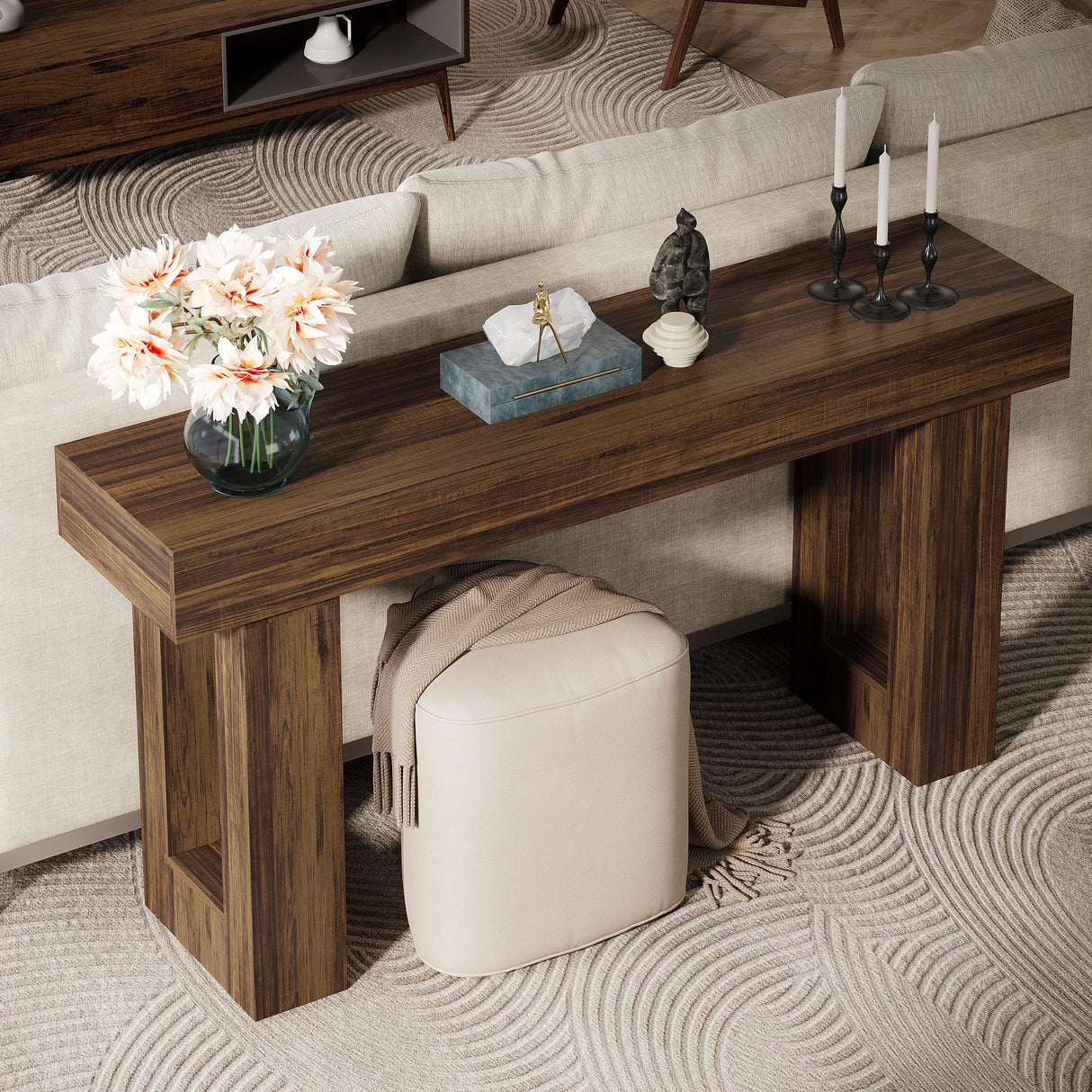 Tribesigns 63-Inch Long Console Table, Wooden Rectangular Sofa Table Behind The Couch, Farmhouse Entryway Table for Entrance, Hallway, Living Room (Rustic Brown) Tribesigns