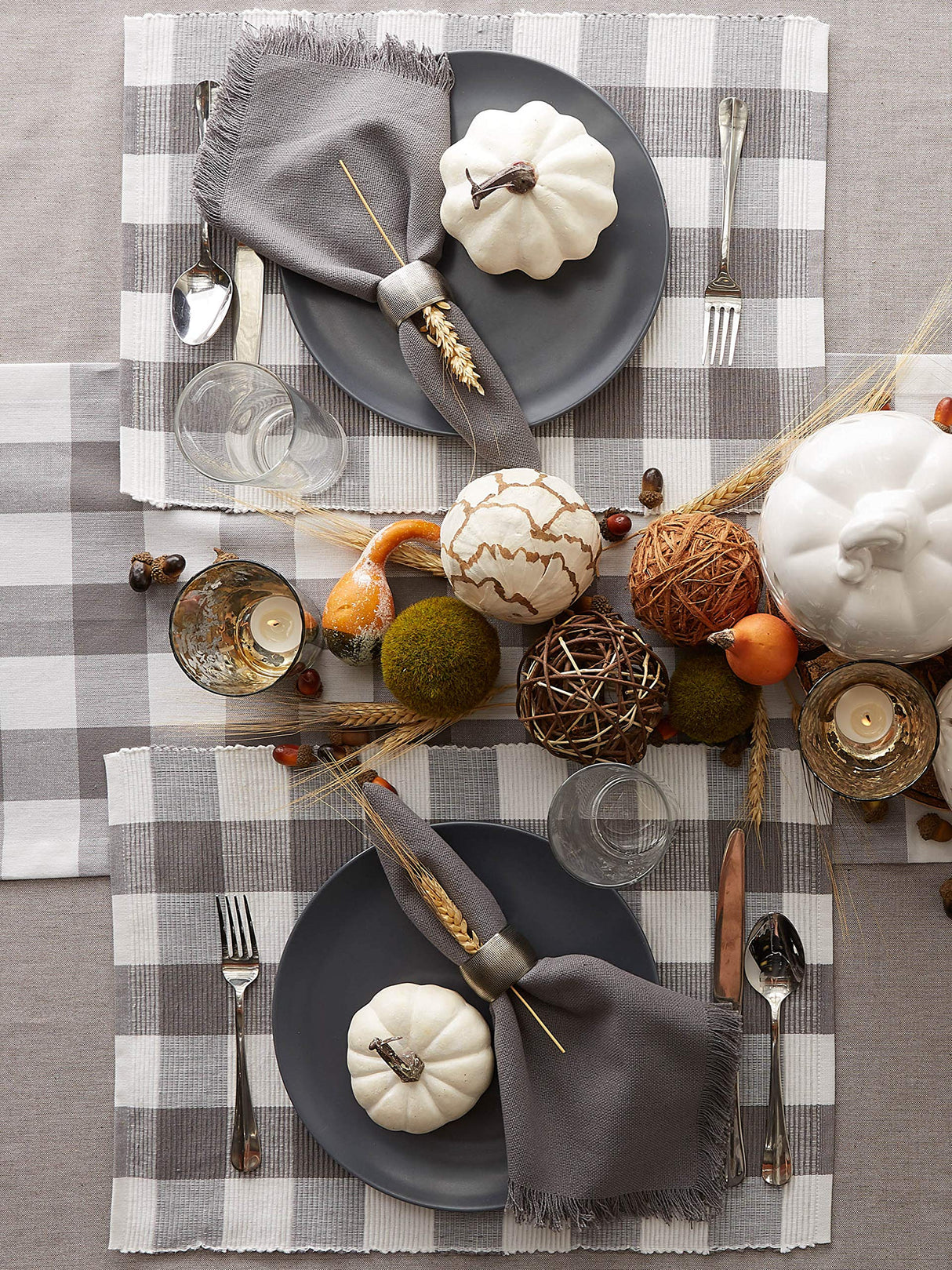 DII Buffalo Check Collection, Classic Farmhouse Placemat Set, 13x19, Gray & White, 6 Piece DII