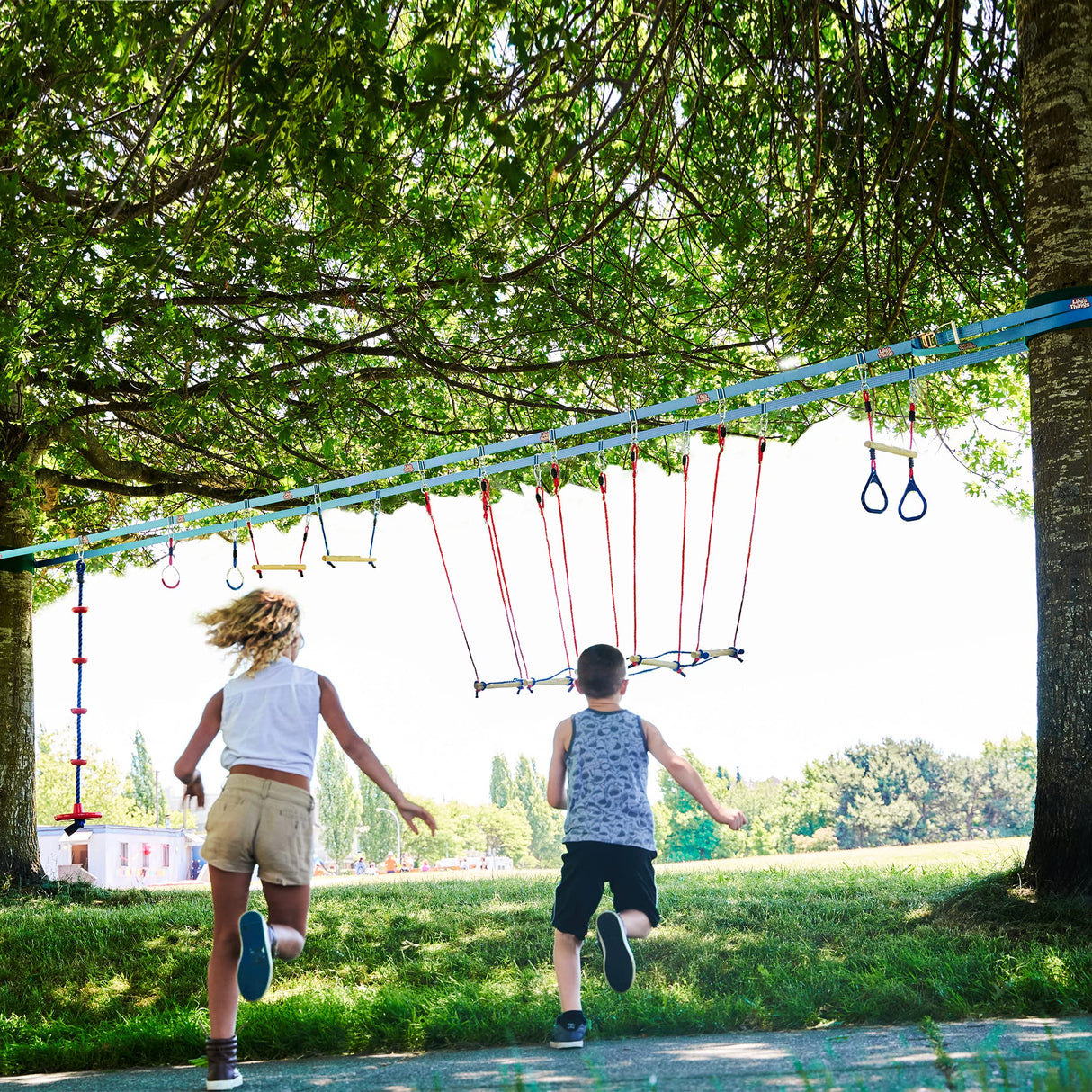 Double Slackline Obstacle Course - 110 Ft Line - Ninja Warrior Course with Monkey Bars for Kids - Patented Double Line Design (110' Ultimate Warrior Set, with Rickety Bridge) Lily's Things