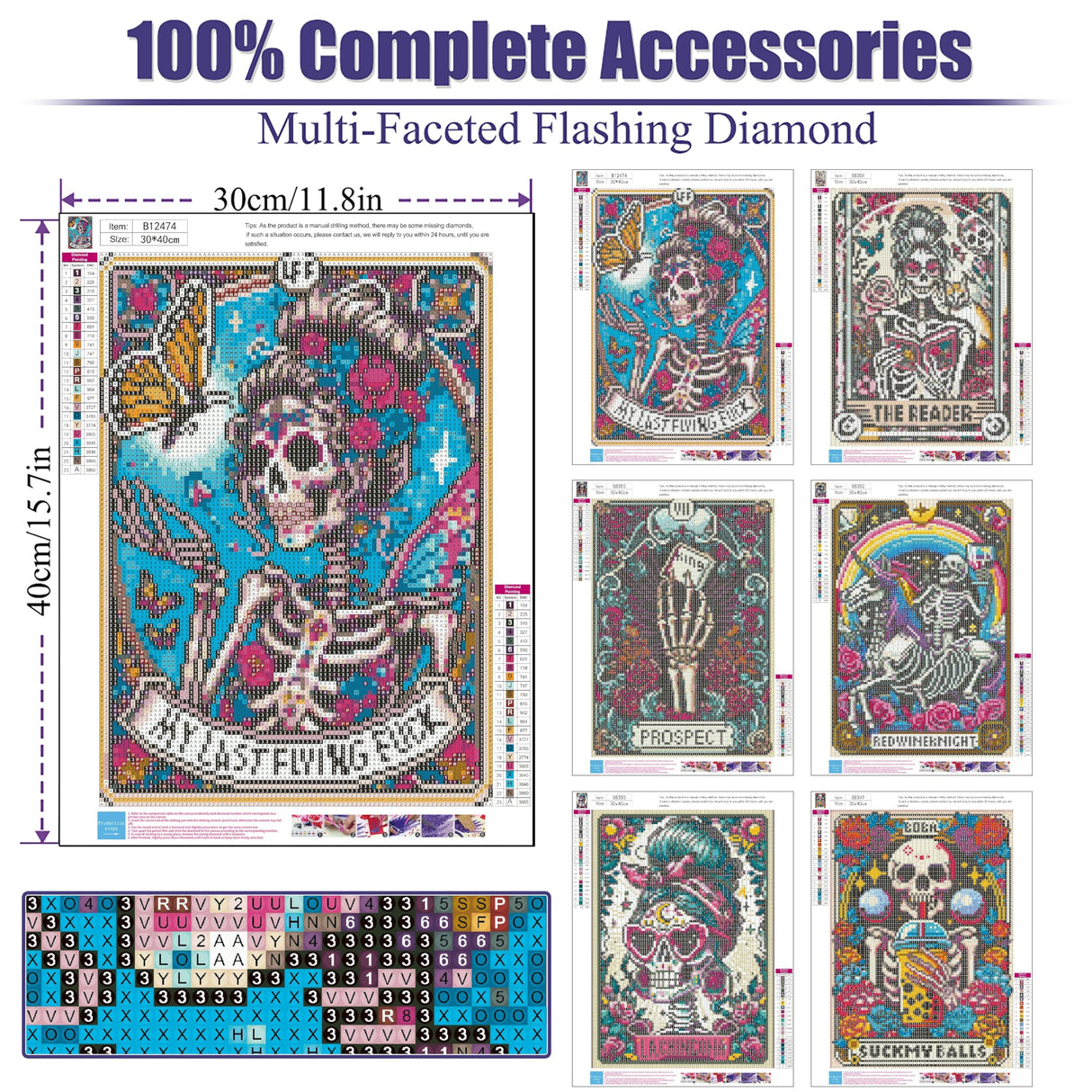 LWZAYS 6 Packs DIY Skull Diamond Painting Kits for Adults, Halloween Skull Tarot Diamond Art Kits for Beginners, Full Round Dots Diamond Arts and Crafts for Home Wall Decor Gifts(12x16 inch) LWZAYS
