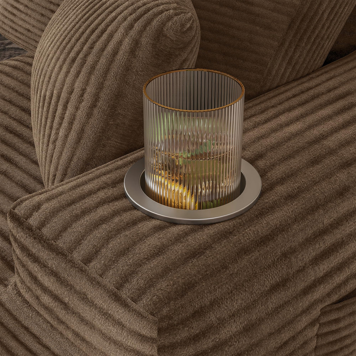 Homall 142" Boneless Couch, Modular Sectional Sofa, No Assembly Required, Memory Foam Filling, Corduroy U-Shaped Sofa, Movable Multi-Person Couch for Living Room (Brown) Homall