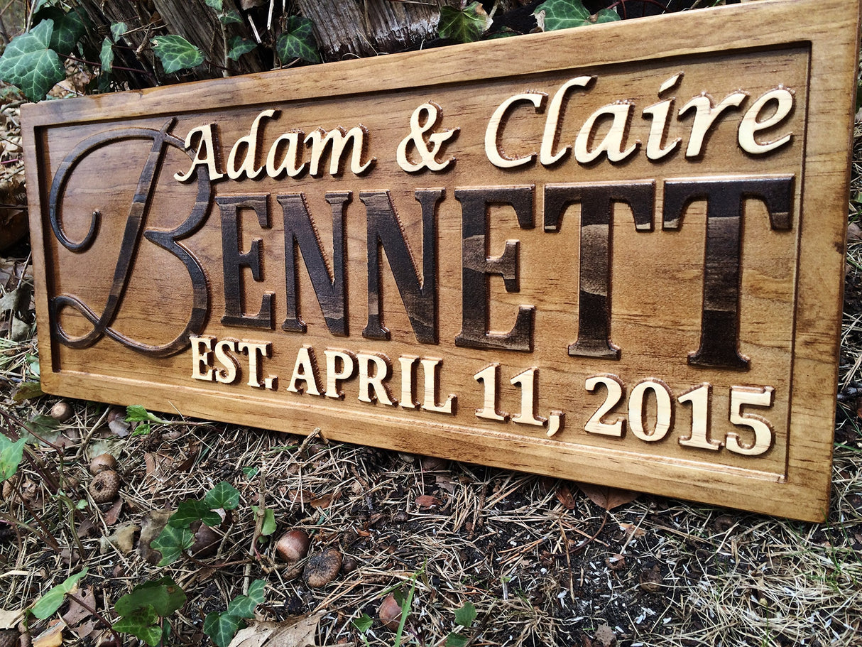 Personalized Family Name Sign Personalized Wedding Gifts Wall Art Rustic Home Decor Custom Carved Wooden Signs Couples 5 Year Wood Anniversary Gift 3D Woodworker