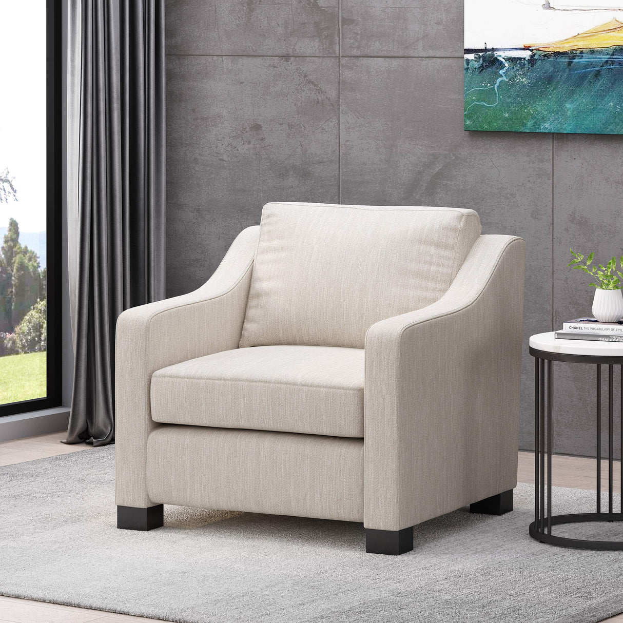 Christopher Knight Home Wesley Contemporary Fabric Club Chair, Beige, Dark Brown 33.5D x 33.75W x 32H Inch Christopher Knight Home