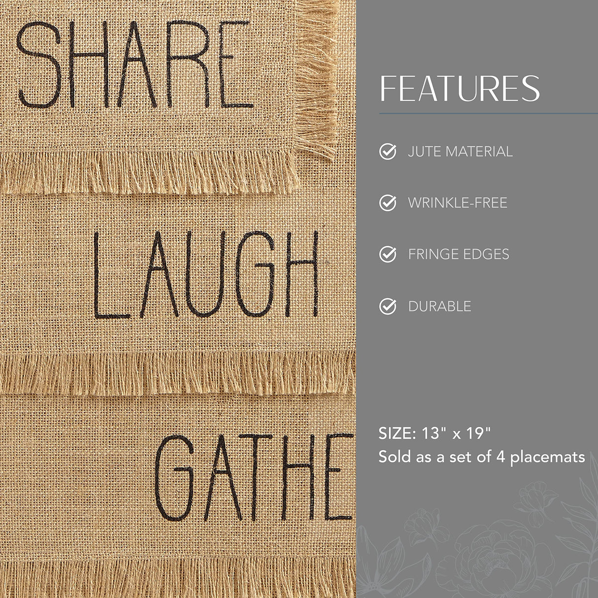 Elrene Home Fashions Farmhouse Living Sentiments Placemats, Burlap Placemats, Tan, Set of 4 Elrene