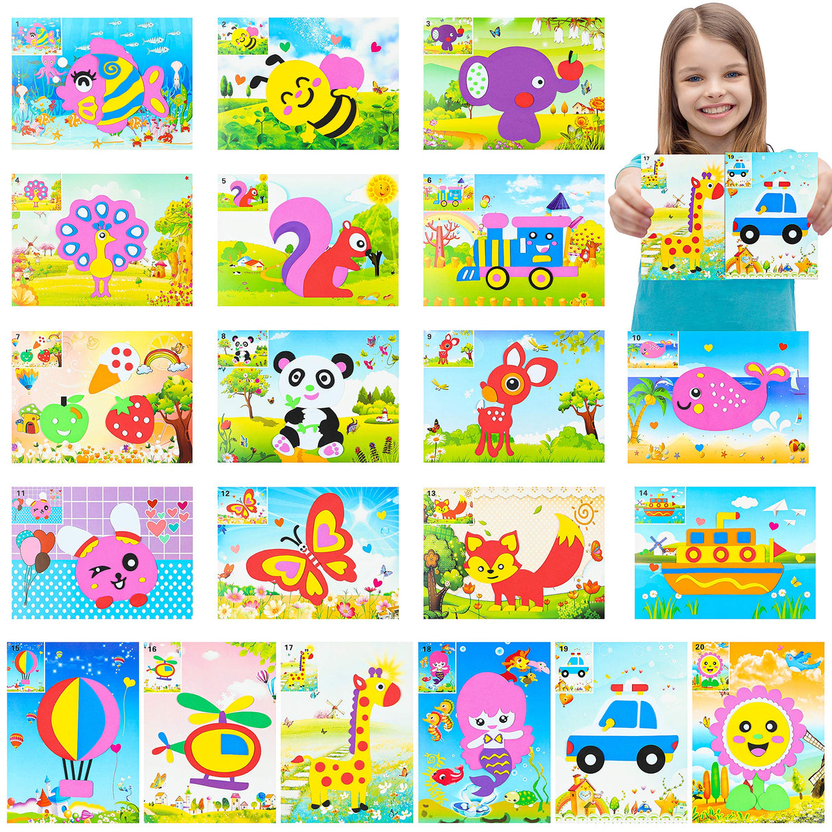 MALLMALL6 20Pcs Mosaic Sticker Art Kits for Kids Toddler Unisex MALLMALL6