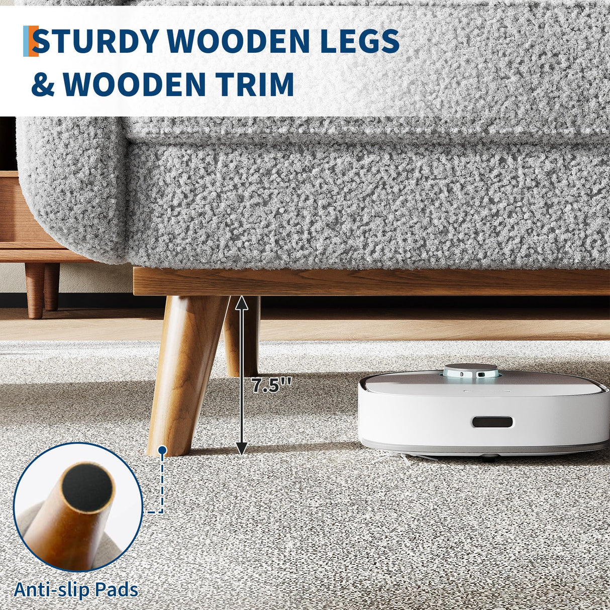 GarveeHome 65 in Loveseat Sofa, Mid Century Modern Couch Comfy Love Seat Couches for Living Room, 2 Seater Deep Seat Couch Teddy Fleece Boucle Upholstered Couches for Bedroom Office Small Space, Grey GarveeHome