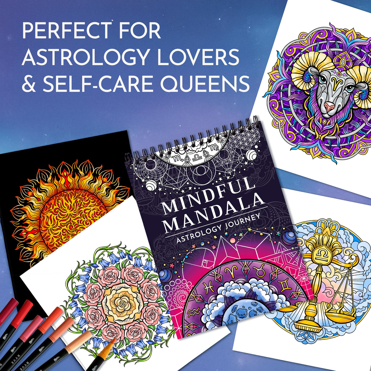 RYVE Mandala Coloring Book for Adults – 50 Unique Designs, Spiral Bound, Stress Relief & Relaxation Mindfulness Art Therapy | No-Bleed Paper | Easy-to-Tear Pages for Framing RYVE