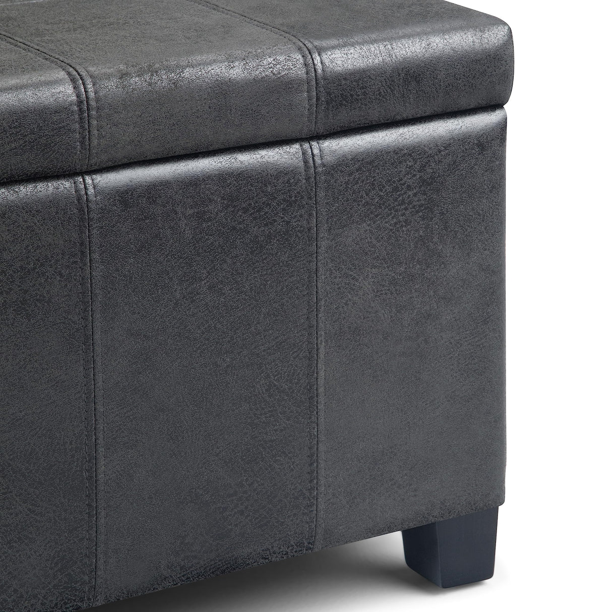 SIMPLIHOME Dover 36 inch Wide Rectangle Lift Top Storage Ottoman Bench in Upholstered Distressed Black Faux Leather, Footrest Stool, Coffee Table for the Living Room, Bedroom and Kids Room SIMPLIHOME
