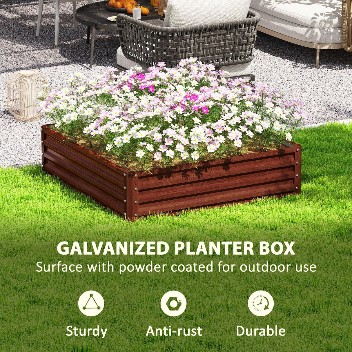 Outsunny Galvanized Raised Garden Bed, 4' x 4' x 1' Metal Planter Box, for Growing Vegetables, Flowers, Herbs, Succulents, Natural Wood Outsunny