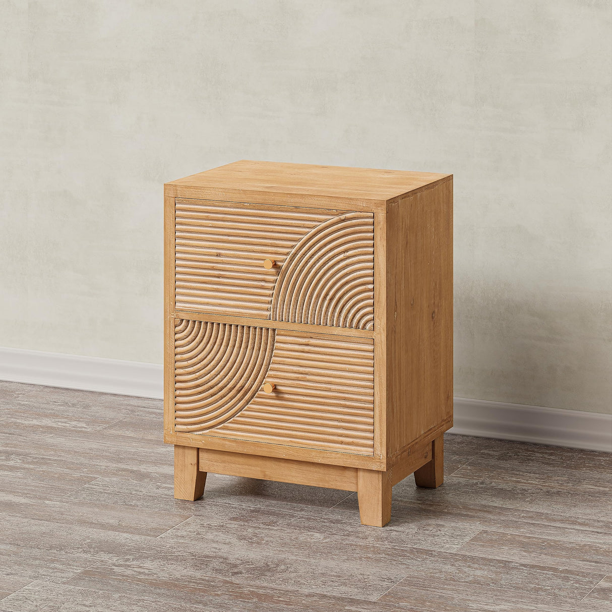 COZAYH 2-Drawer Farmhouse Nightstand, Mid Century Nightstand Set of 2 Fully Assembled with Handcrafted Wood Ring Pattern for Boho, Mid-Century, Rustic Style, Natural Wood COZAYH