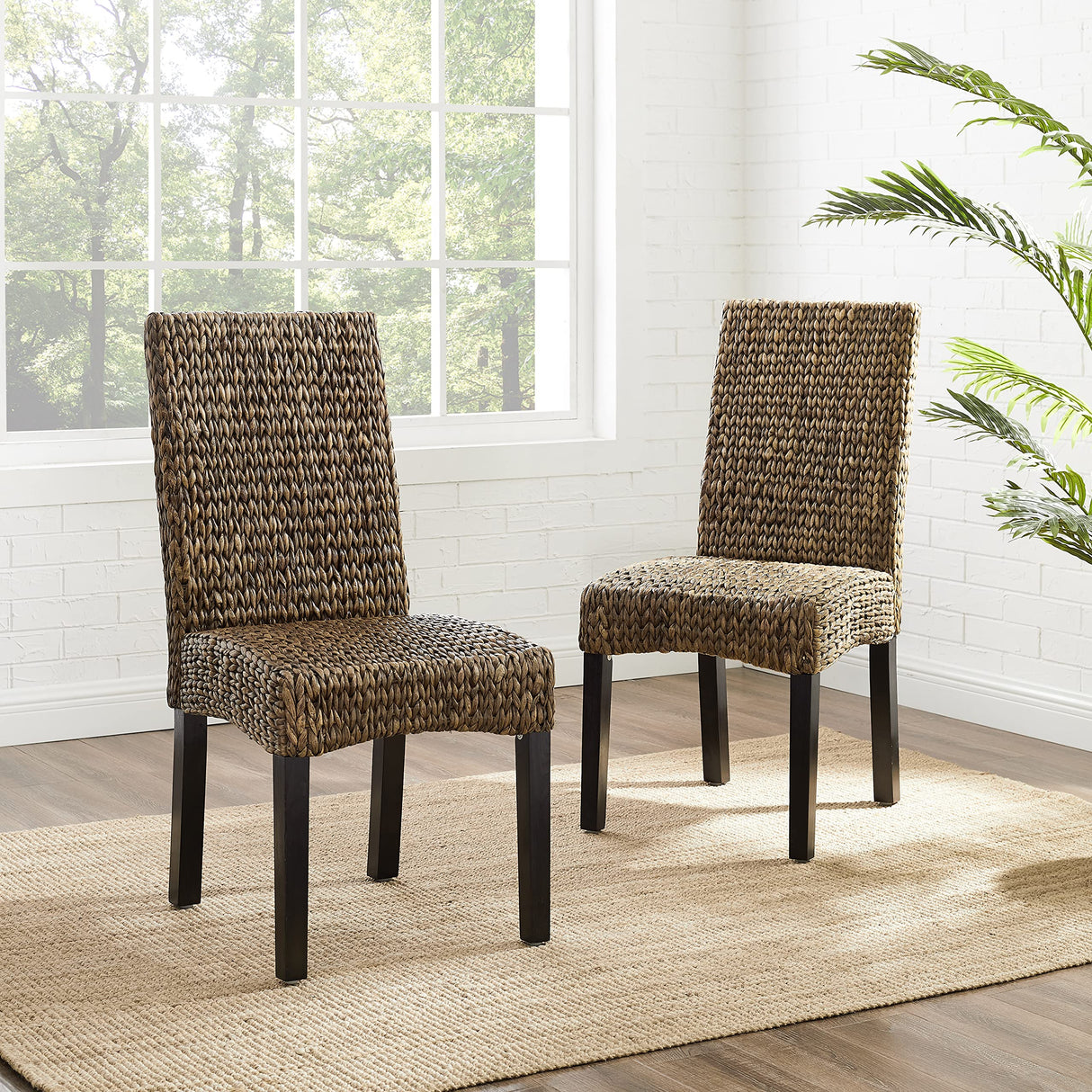 Crosley Furniture Edgewater Handwoven Natural Fiber Rattan Dining Chairs Set of 2, Seagrass Crosley Furniture