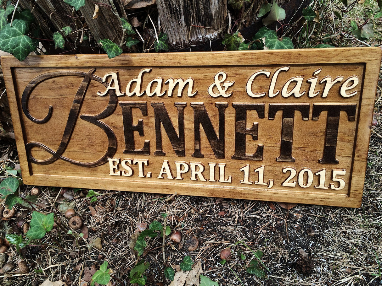 Personalized Family Name Sign Personalized Wedding Gifts Wall Art Rustic Home Decor Custom Carved Wooden Signs Couples 5 Year Wood Anniversary Gift 3D Woodworker