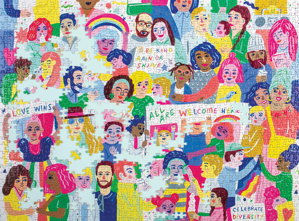 Galison All are Welcome Here Jigsaw Puzzle, 1000 Pieces, 27” x 20” – Ages 8+ – Colorful Illustrated Celebrating Diversity and Kindness – Fun and Challenging, Family Puzzle – Multicolor Galison