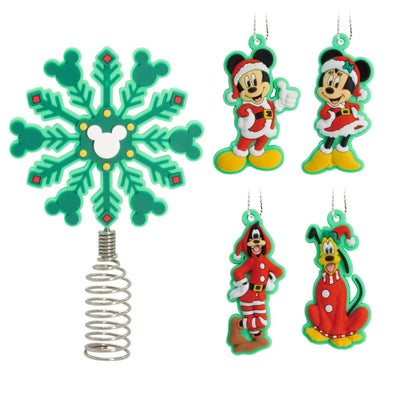Hallmark Disney Mickey and Minnie Mouse 5" Miniature Christmas Tree Topper and Mini Ornaments, Set of 5, Shatterproof