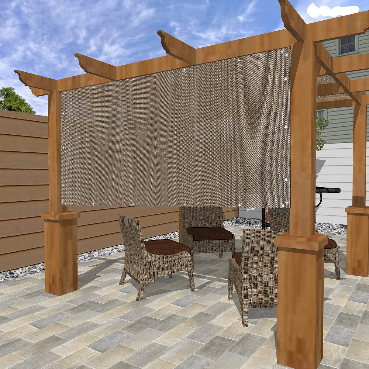 Alion Home Sun Shade Panel Privacy Screen with Grommets on 4 Sides for Outdoor, Patio, Awning, Window Cover, Pergola (8' x 6', Walnut) Alion Home