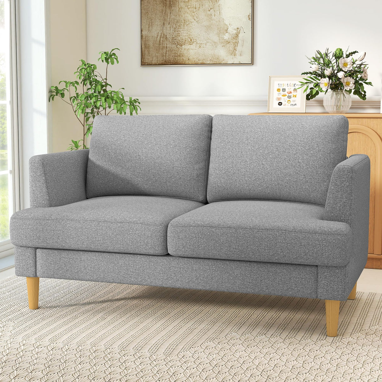 Busaurus Loveseat - Mid Century 56" Upholstered 2-Seater Couch for Living Room, Bedroom, Apartment - Grey Busaurus