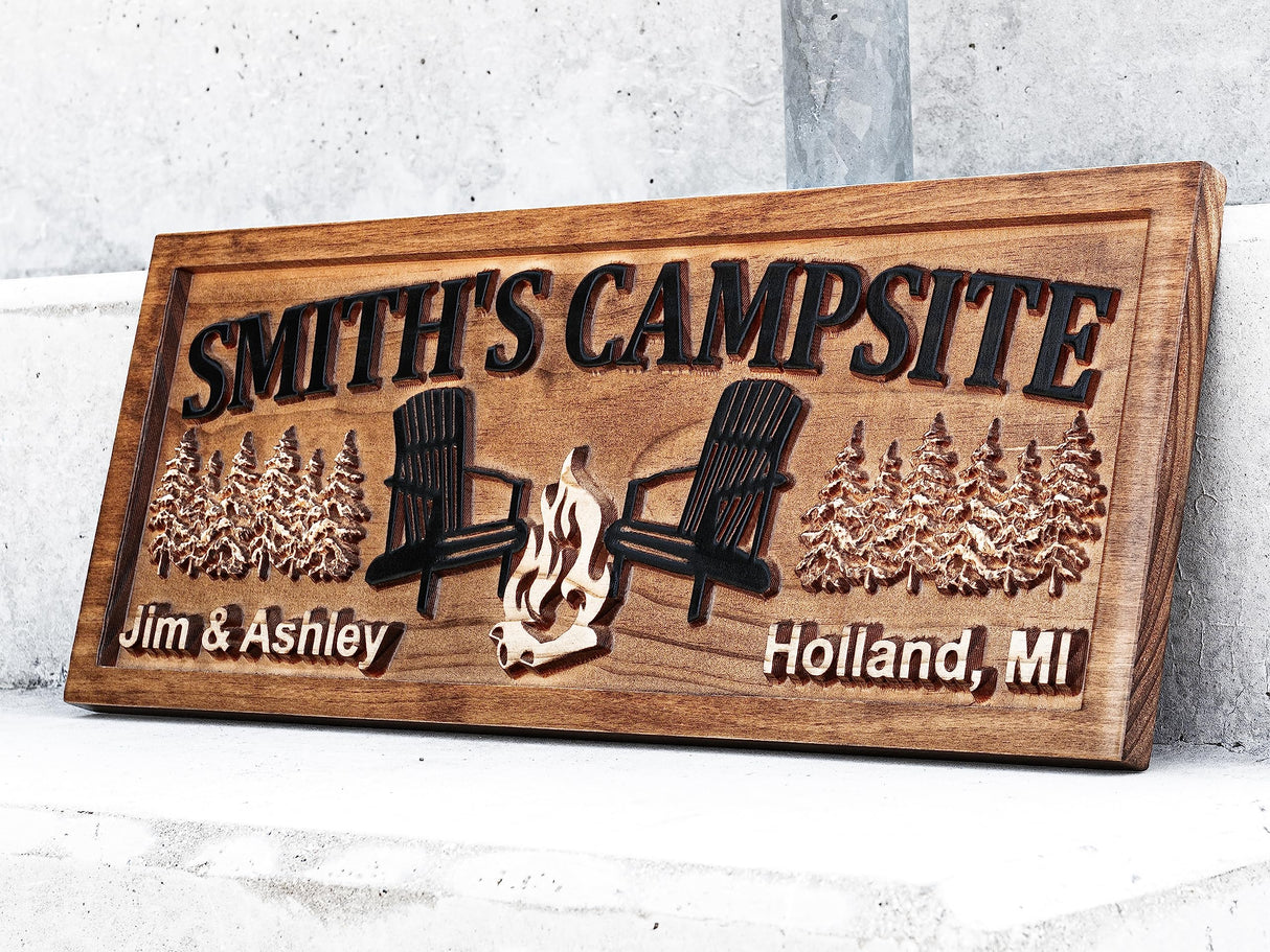 Custom Wood Campfire Sign | Family Name Campsite Sign | Last Name Sign | Personalized Camping Gifts | Fire Pit Sign Cabin Decor Camper Decor 3D Woodworker