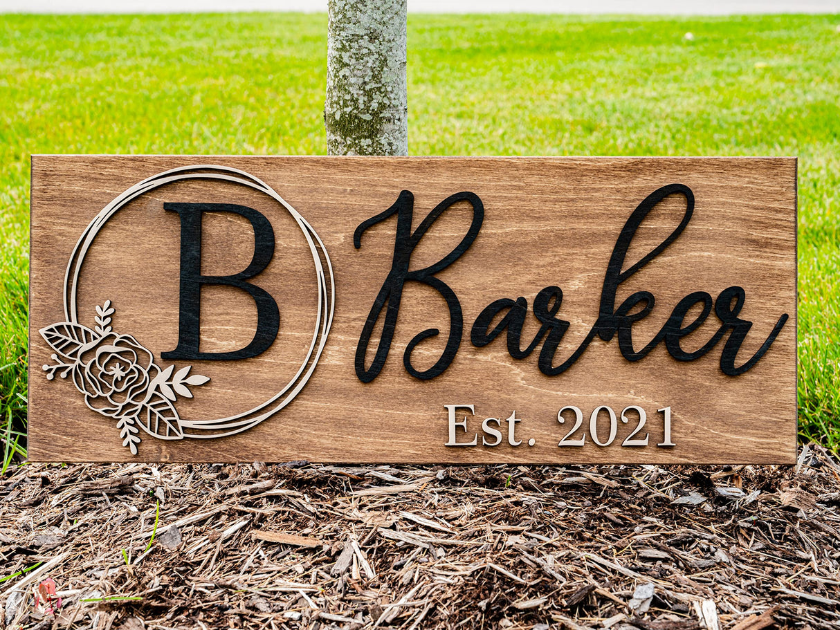 Personalized Wedding Gift | Custom Wood Sign | Wooden Last Name Established Sign | Family Name Sign Wooden Sign | Bridal Shower Gift | Anniversary Laser Woodworker