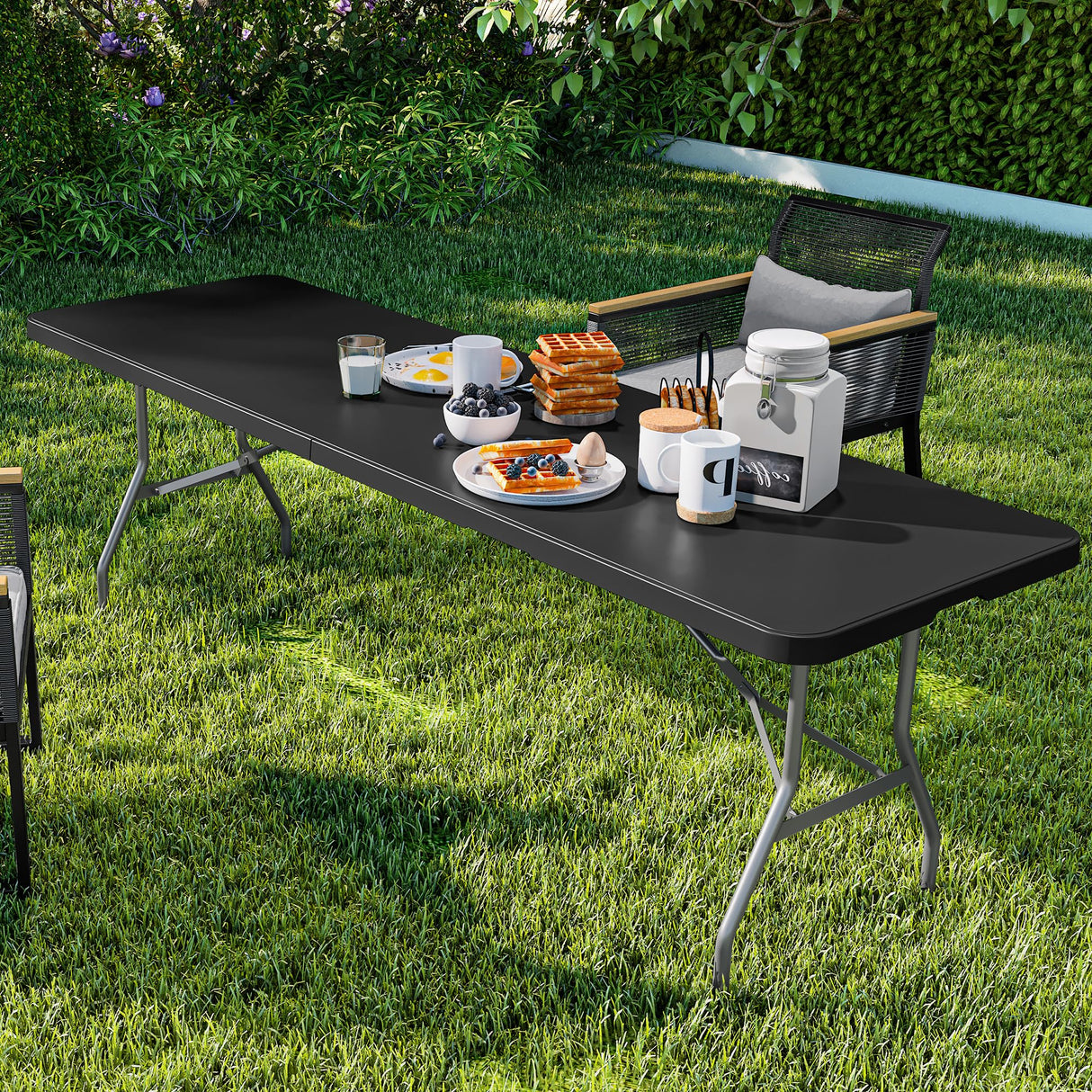 YITAHOME 8FT Heavy Duty Folding Table for Indoors & Outdoors Use, Versatile Rectangle Folding Table with Carrying Handle for Camping, Picnics, Parties, and Events, Black YITAHOME