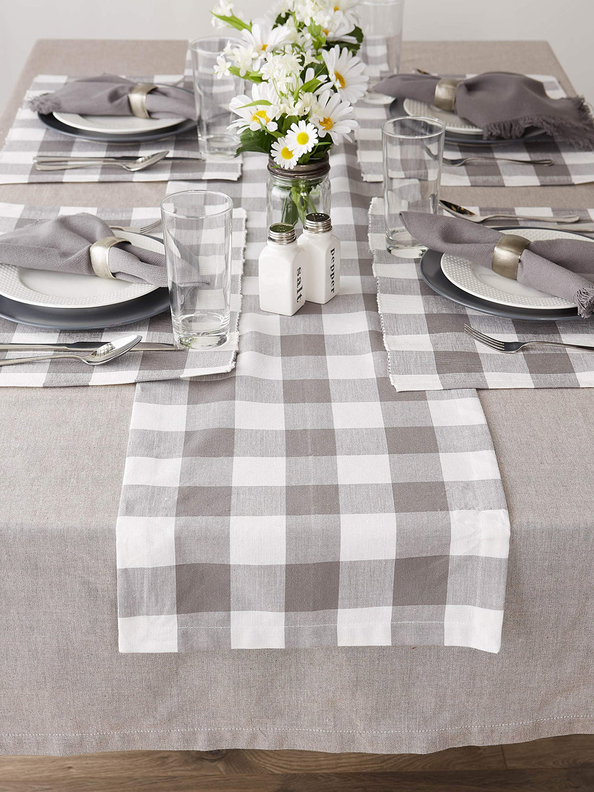 DII Buffalo Check Collection, Classic Farmhouse Placemat Set, 13x19, Gray & White, 6 Piece DII