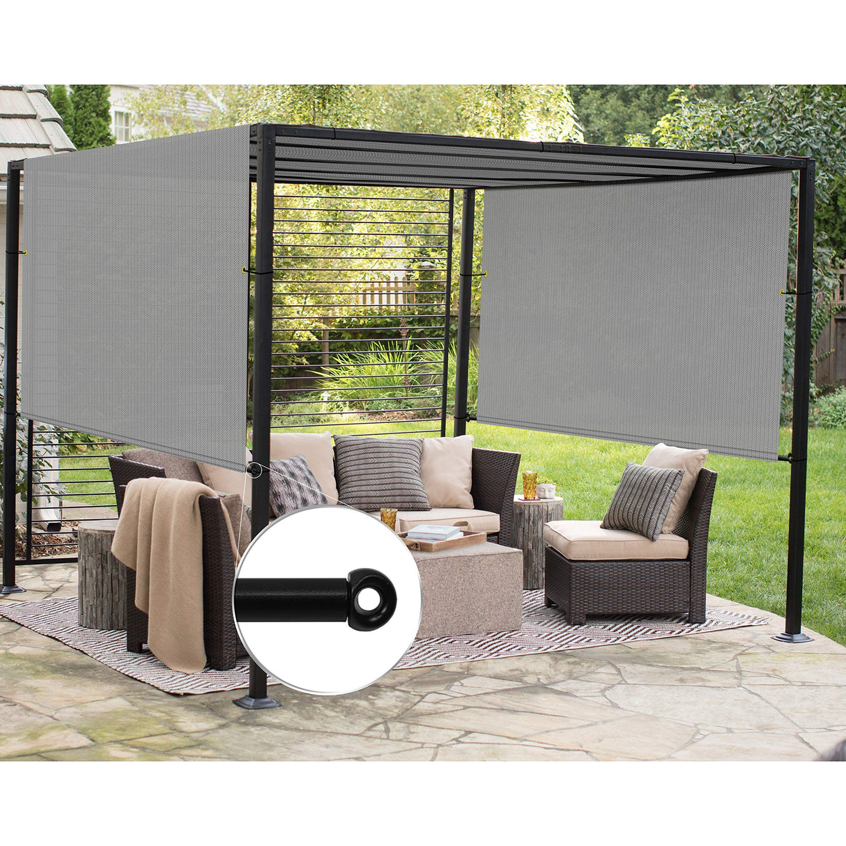 Patio 9' x 20' Pergola Canopy Replacement Shade Cover Universal Outdoor Sun Shade Cloth with Weighted Rods, Shade Screen for Gazebo Deck Porch Balcony, Light Gray Patio