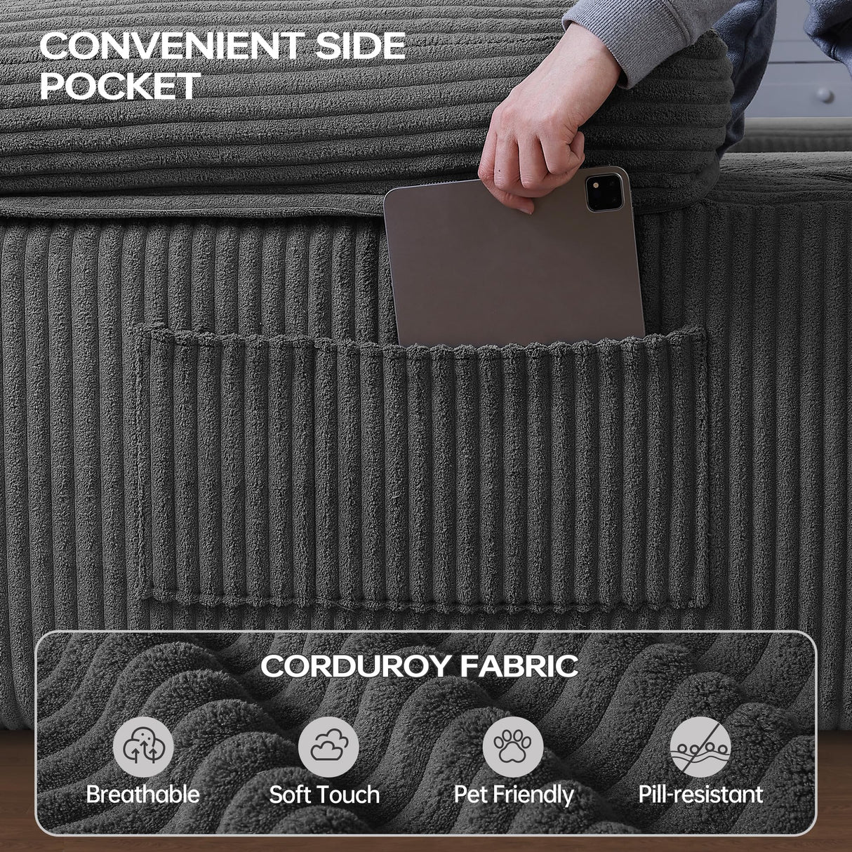 DURASPACE 126.2'' Modular Sectional Sofa, Convertible U Shaped Cloud Couch with Memory Foam, Corduroy Boneless Sectional Couches for Living Room, No Assembly Required (Gray) DURASPACE