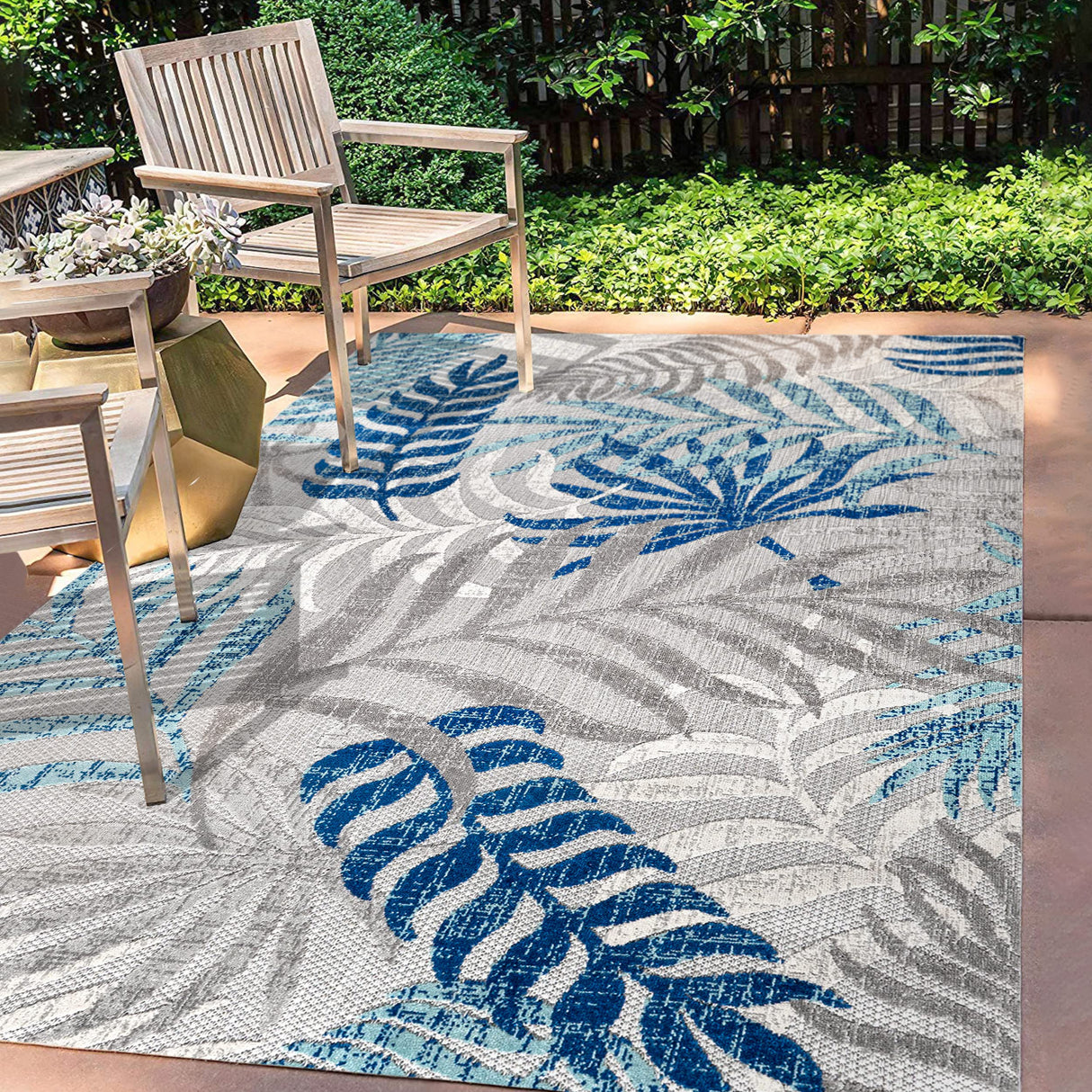 JONATHAN Y Tropics Palm Leaves Indoor Outdoor Area Rug 3X5 Gray/Blue, Boho for Backyard, Patio, Porch, Easy-Cleaning, High Traffic, Pet-Friendly, Non-Shedding (AMC100A-3) JONATHAN Y