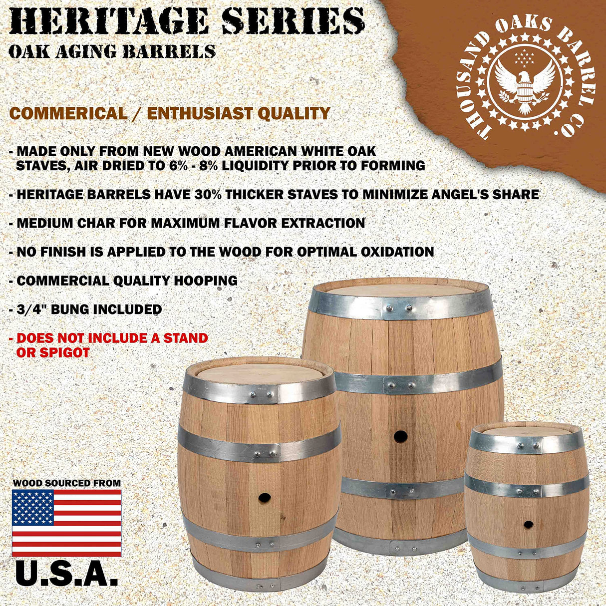 5 Gallon Oak Barrel - Wooden Whiskey Barrel Wine Barrel (20 Liter) - for The Home Brewer, Distiller, Wine Maker - New American 20L Oak Barrels for Aging Whiskey, Bourbon, Mead (HERITAGE SERIES) THOUSAND OAKS BARREL