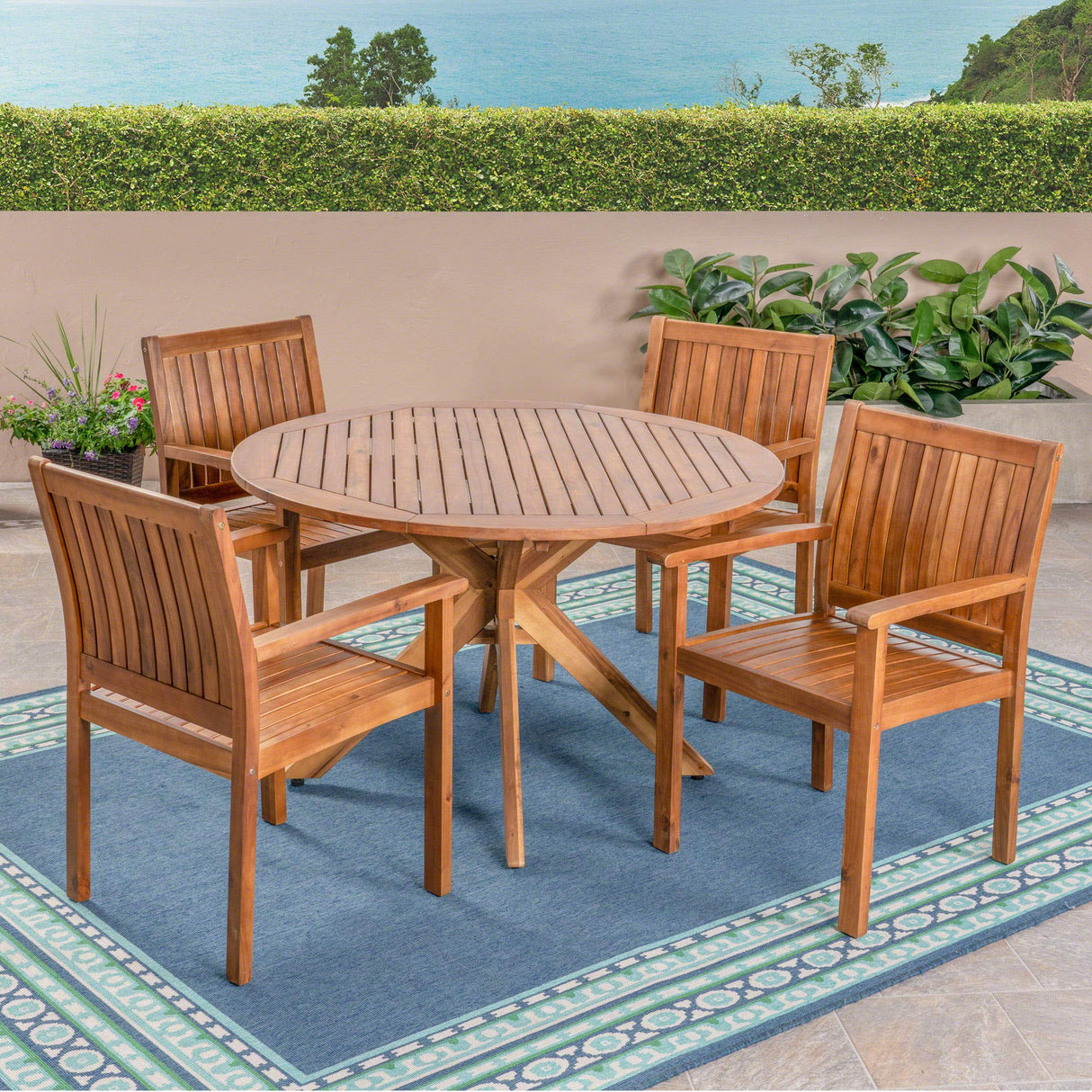 Christopher Knight Home Kally Outdoor Five Piece Acacia Dining Set, Teak Finish Christopher Knight Home