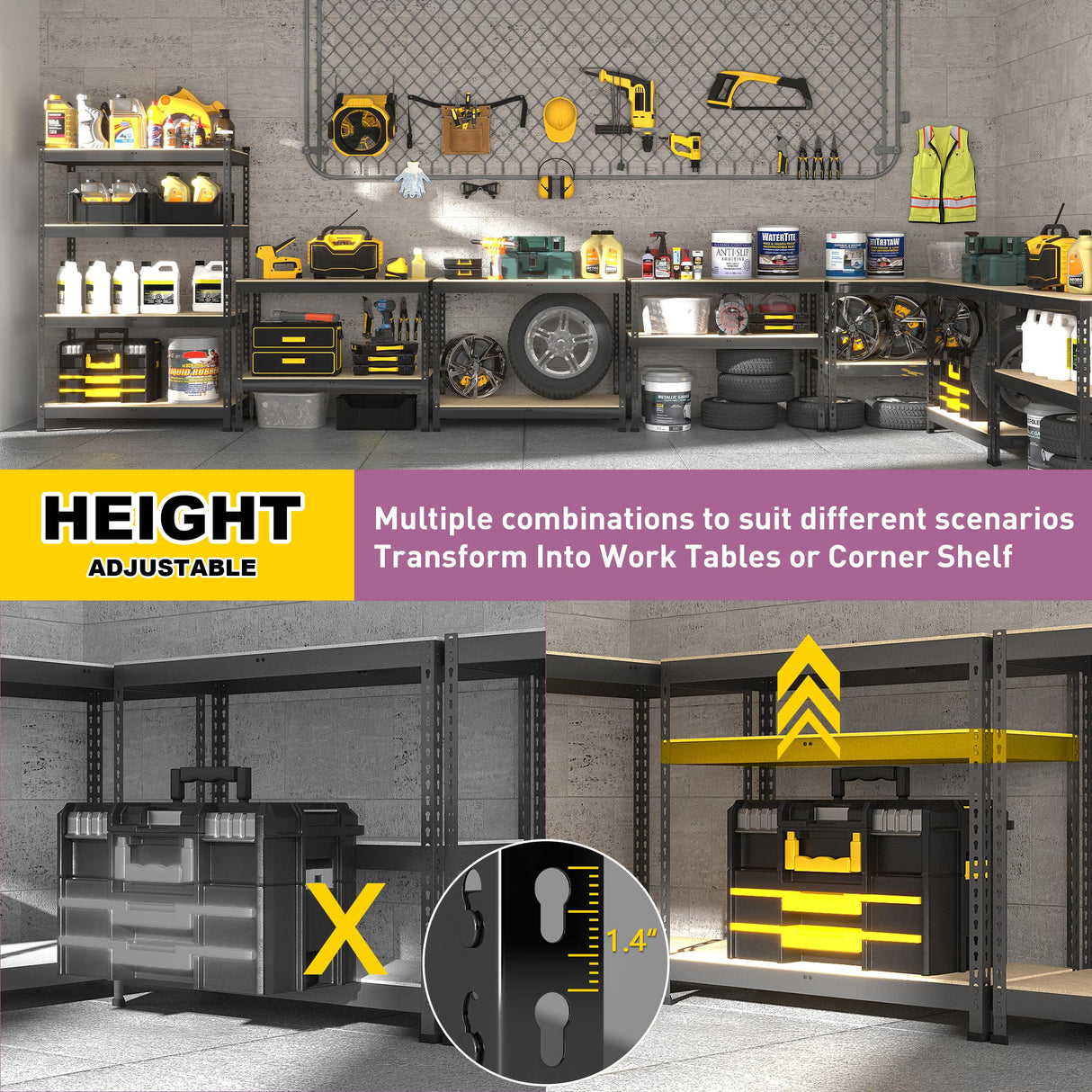 Prilinex Heavy Duty Storage Shelves 40" W x 20" D x 60" H - 4-Tier Adjustable Metal Garage Shelving Unit, Standing Utility Shelf Racks for Pantry Warehouse Kitchen, Black Prilinex