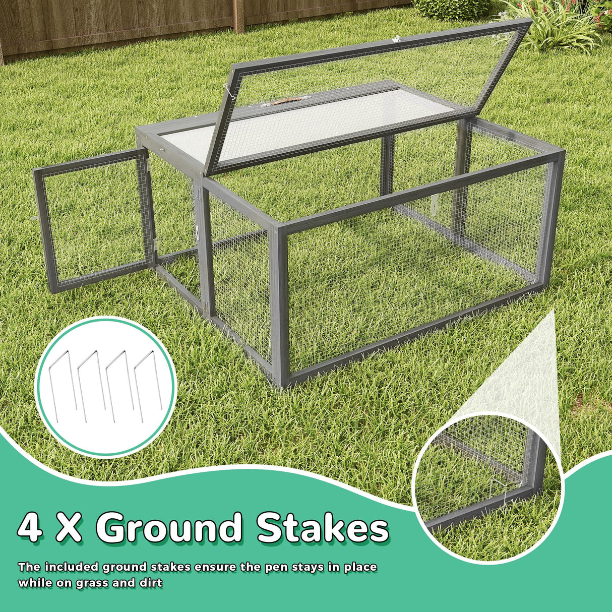 COZIWOW Portable Chicken Coop with UV-Proof Panel, 4X Garden Stakes, Wooden Rabbit Hutch, Chicken Brooder Indoor, Outdoor Folding Chicken Cage, Top & Side Openable Doors, 45.3Inch (Grey) COZIWOW