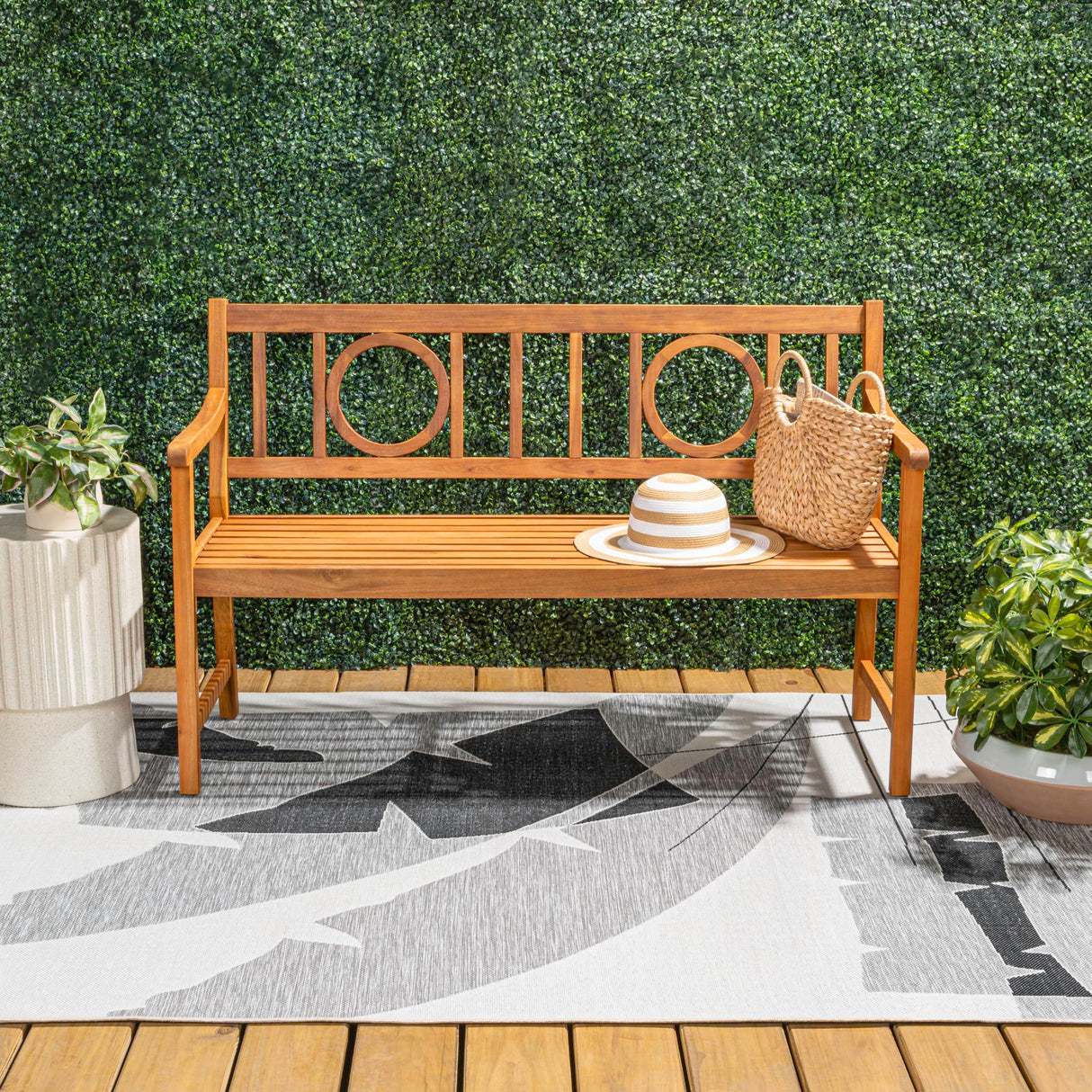 JONATHAN Y BNH104A Apollo 51.2" 3-Seat Circle-Back 600-Lbs Support Acacia Wood Outdoor Garden Patio Bench for Garden, Lawn, Backyard, Pool, Deck, Beach, Firepit, Teak JONATHAN Y