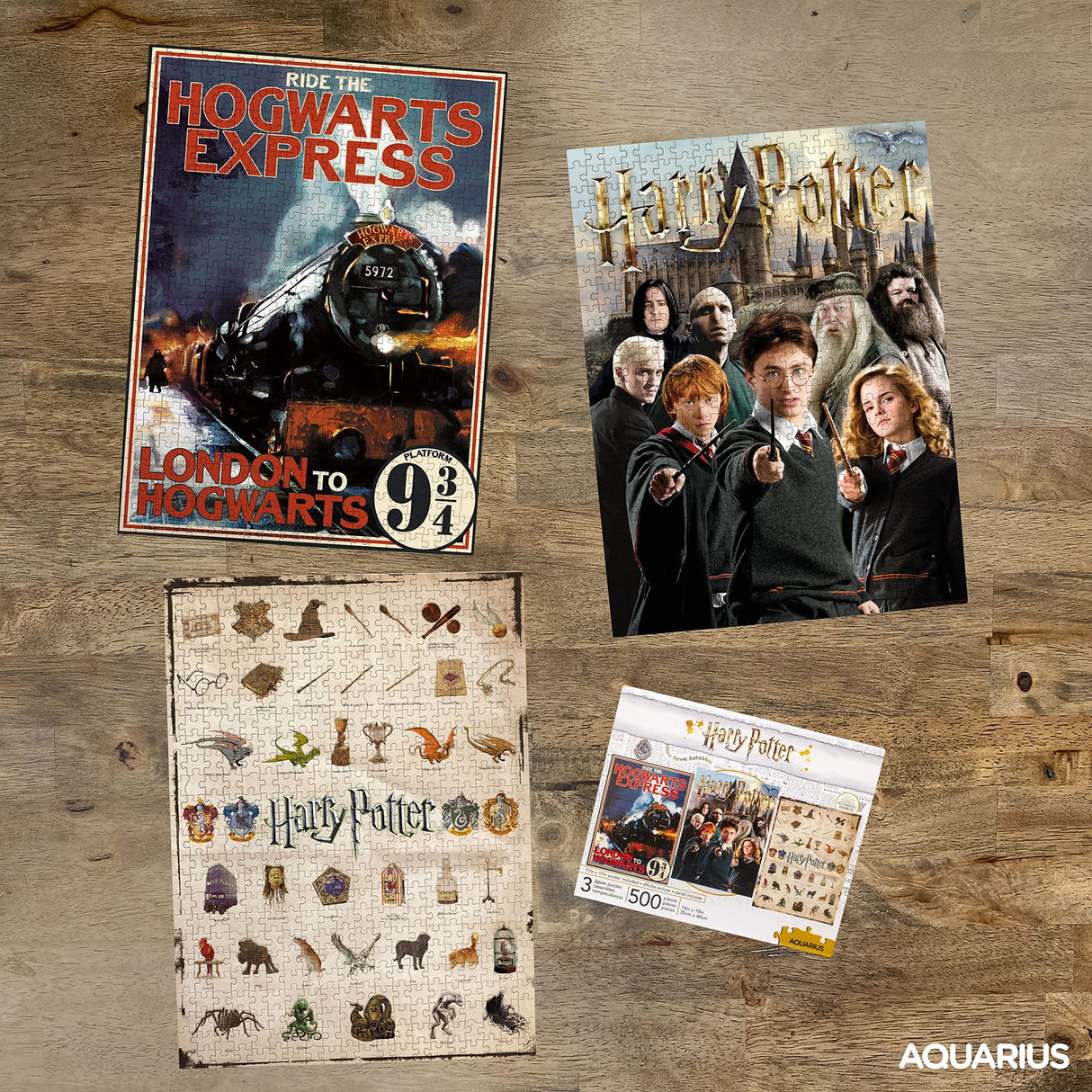 Aquarius Set of 3 Harry Potter Puzzles (Three 500 Piece Jigsaw Puzzles) - Glare Free - Precision Fit - Officially Licensed HP Merchandise & Collectibles - 14x19 Inches Each AQUARIUS