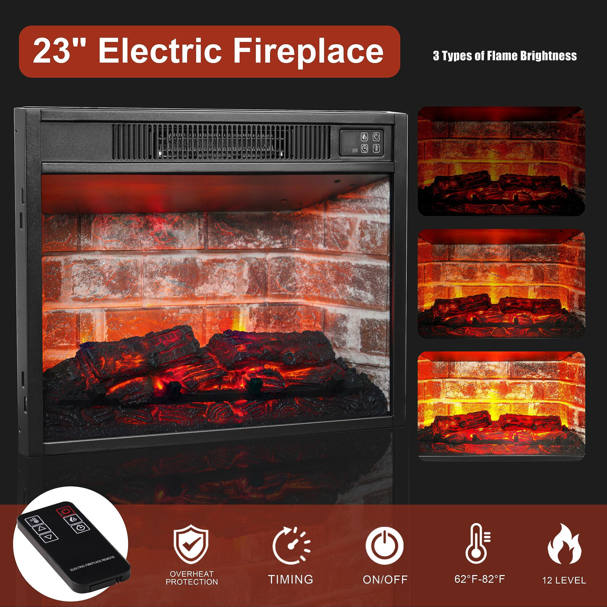 44" LED Electric Fireplace with Mantel, Fireplace TV Stand with 3-Dimensional Molding, White&Brown Entertainment Center with 23" Red Brick Fireplace Insert for Bedroom,Living Room BLANKSPACE