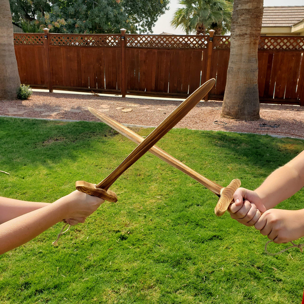 Adventure Awaits! Wooden Toy Sword for Kids | 2 Pack | Burnt Finish for a Rustic Look | Lightweight and Durable for Imaginative Kids | Set of 2 Adventure Awaits!