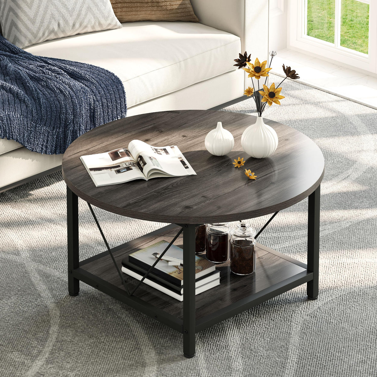 YITAHOME Coffee Tables for Living Room, Round Small Coffee Table with ...