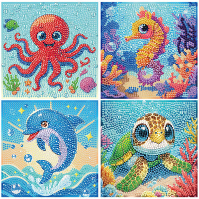 bleihum 4 Pack Diamond Art Painting Kits for Kids Animals, Small Diamond Art for Kids Ages 8-12, Cute Gem Art Kits for Kid Gift Home Wall Decor 6X6 inch