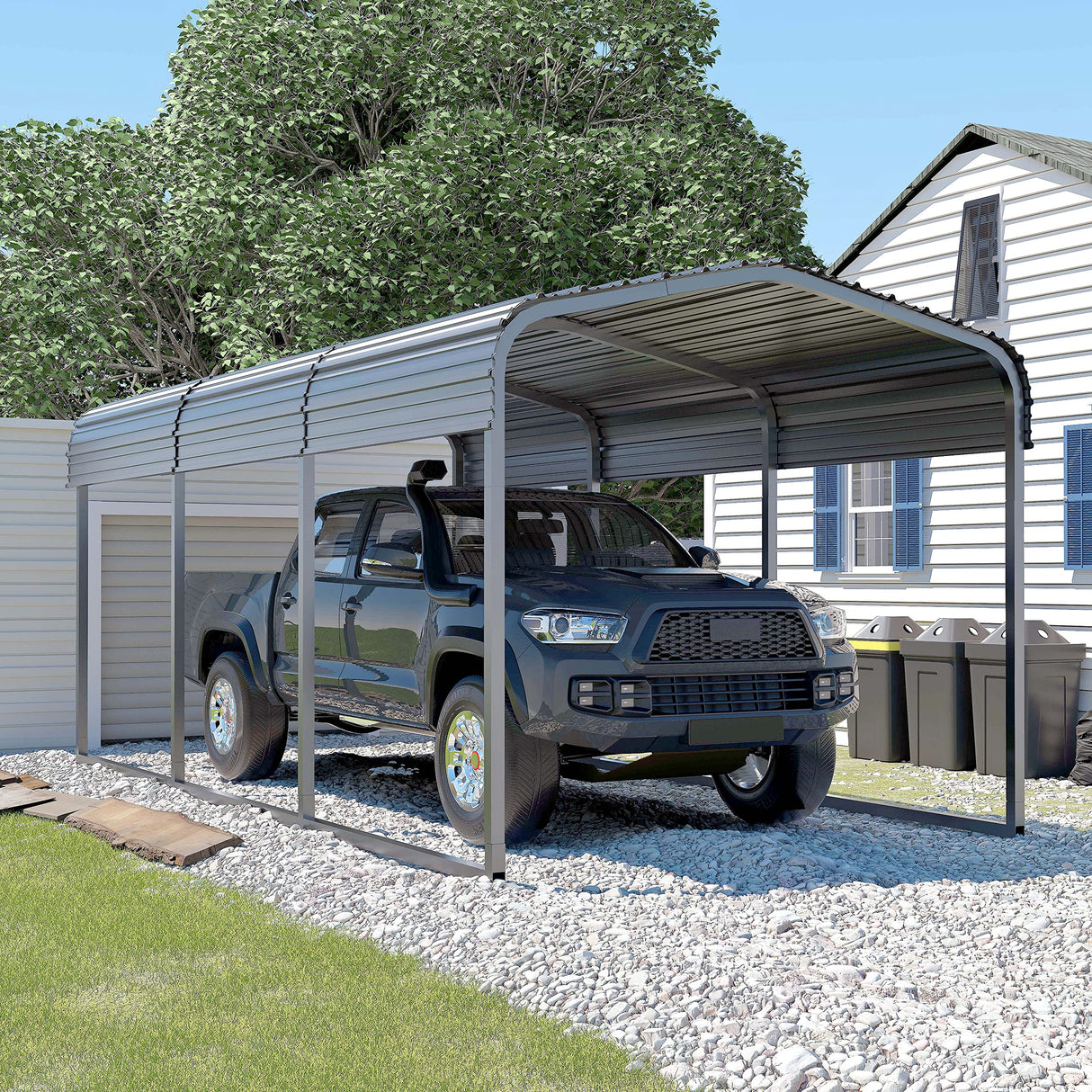 VEIKOU 10'x15' Heavy Duty Car Shelter with Thick Steel Roof, Upgraded Extra Large Carport Garage Kit for Shade VEIKOU