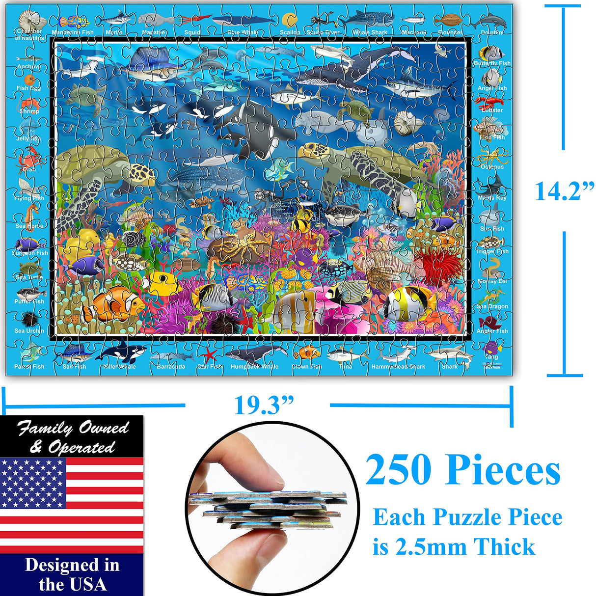 Think2Master Ocean Life 250 Pieces Jigsaw Puzzle Fun Educational Toy for Kids, Boys, Girls, School & Families. Great Gift for Boys & Girls Ages 8-10+ to Stimulate Learning. 14.2” X 19.3” THINK2MASTER