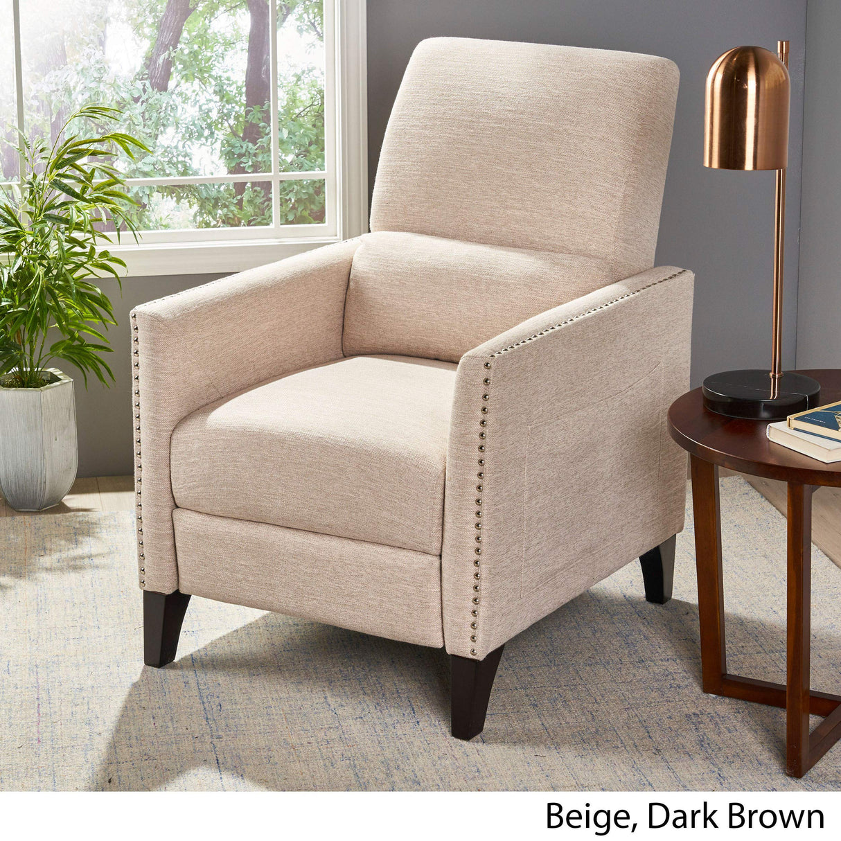 Christopher Knight Home Alexis Contemporary Fabric Push Back Recliner, Beige, Dark Brown Christopher Knight Home