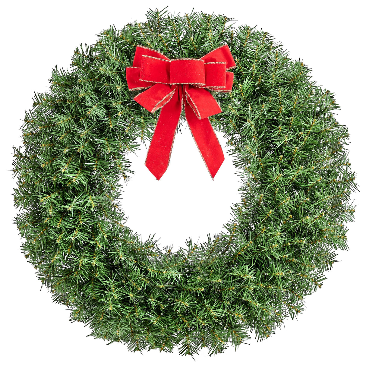 Yaheetech 30in Large Artificial Christmas Wreath, Pre-lit Holiday Accent Decoration with Red Bow, 110 LED Lights & 300 PVC Tips, Metal Structure for Door Wall & Mantel Yaheetech